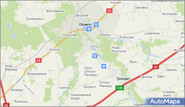 mapa Osiny gmina Dmosin, Osiny gmina Dmosin na mapie Targeo