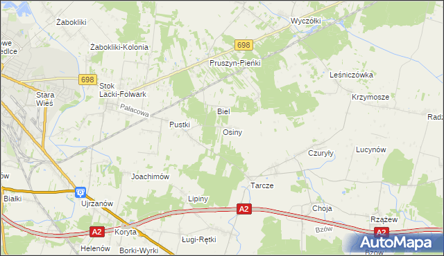 mapa Osiny gmina Siedlce, Osiny gmina Siedlce na mapie Targeo