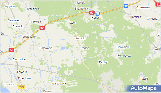 mapa Podbiel gmina Celestynów, Podbiel gmina Celestynów na mapie Targeo