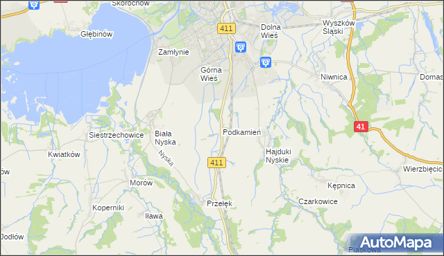 mapa Podkamień gmina Nysa, Podkamień gmina Nysa na mapie Targeo