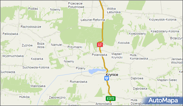 mapa Polanówka gmina Krynice, Polanówka gmina Krynice na mapie Targeo
