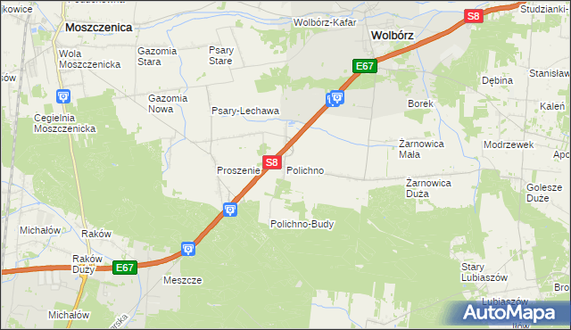 mapa Polichno gmina Wolbórz, Polichno gmina Wolbórz na mapie Targeo