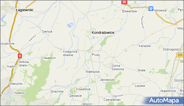 mapa Prusy gmina Kondratowice, Prusy gmina Kondratowice na mapie Targeo