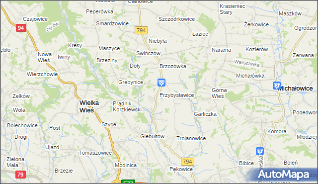 mapa Przybysławice gmina Zielonki, Przybysławice gmina Zielonki na mapie Targeo