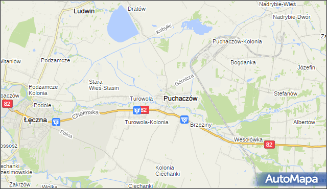 mapa Puchaczów powiat łęczyński, Puchaczów powiat łęczyński na mapie Targeo