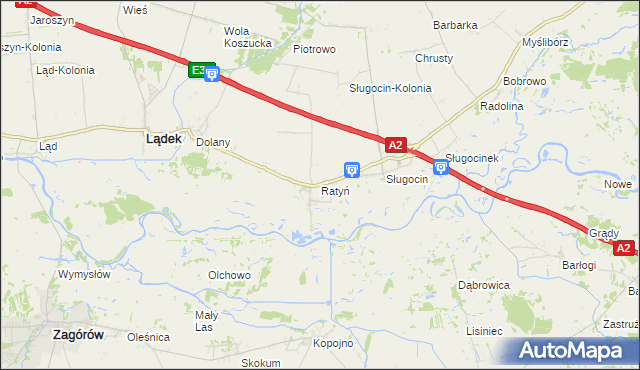 mapa Ratyń gmina Lądek, Ratyń gmina Lądek na mapie Targeo