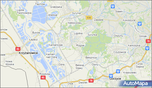 mapa Rogów gmina Gorzyce, Rogów gmina Gorzyce na mapie Targeo