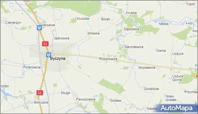 mapa Roszkowice gmina Byczyna, Roszkowice gmina Byczyna na mapie Targeo