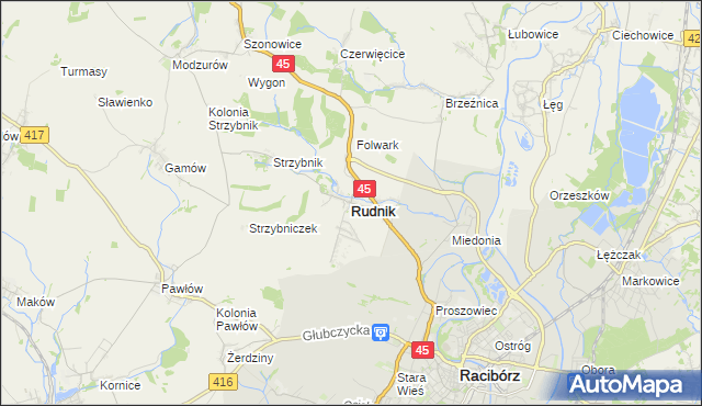 mapa Rudnik powiat raciborski, Rudnik powiat raciborski na mapie Targeo