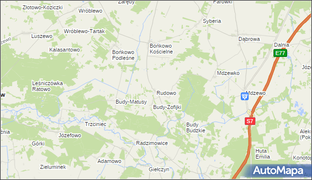 mapa Rudowo gmina Strzegowo, Rudowo gmina Strzegowo na mapie Targeo