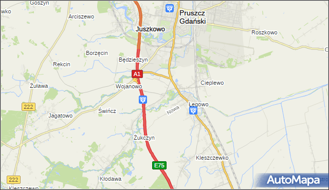 mapa Rusocin gmina Pruszcz Gdański, Rusocin gmina Pruszcz Gdański na mapie Targeo