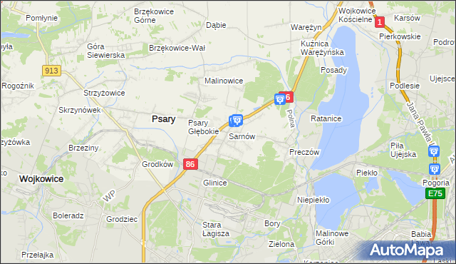 mapa Sarnów gmina Psary, Sarnów gmina Psary na mapie Targeo