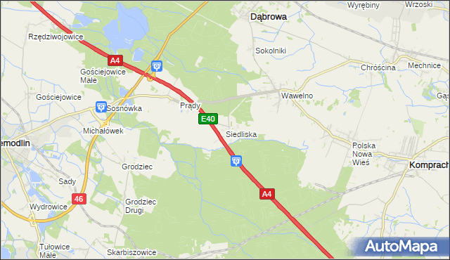 mapa Siedliska gmina Dąbrowa, Siedliska gmina Dąbrowa na mapie Targeo