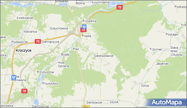 mapa Siedliszowice gmina Kroczyce, Siedliszowice gmina Kroczyce na mapie Targeo
