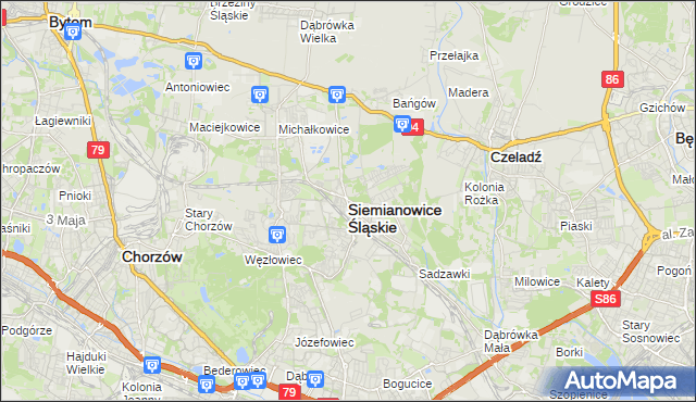 mapa Siemianowice Śląskie, Siemianowice Śląskie na mapie Targeo