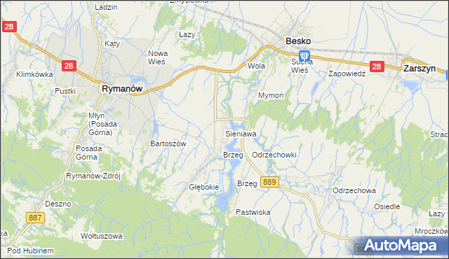 mapa Sieniawa gmina Rymanów, Sieniawa gmina Rymanów na mapie Targeo