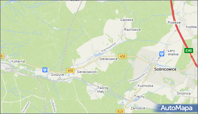 mapa Sierakowice gmina Sośnicowice, Sierakowice gmina Sośnicowice na mapie Targeo