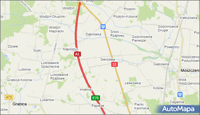 mapa Sierosław gmina Moszczenica, Sierosław gmina Moszczenica na mapie Targeo