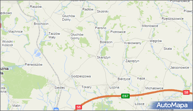 mapa Skarszyn gmina Trzebnica, Skarszyn gmina Trzebnica na mapie Targeo