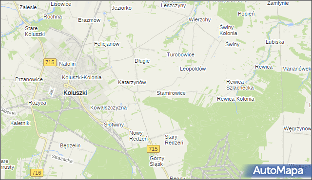 mapa Stamirowice gmina Koluszki, Stamirowice gmina Koluszki na mapie Targeo