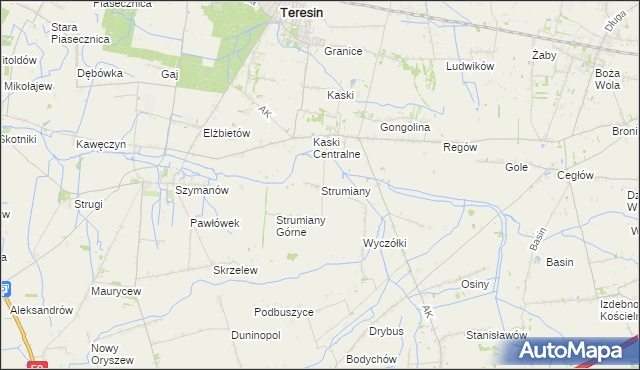 mapa Strumiany gmina Baranów, Strumiany gmina Baranów na mapie Targeo