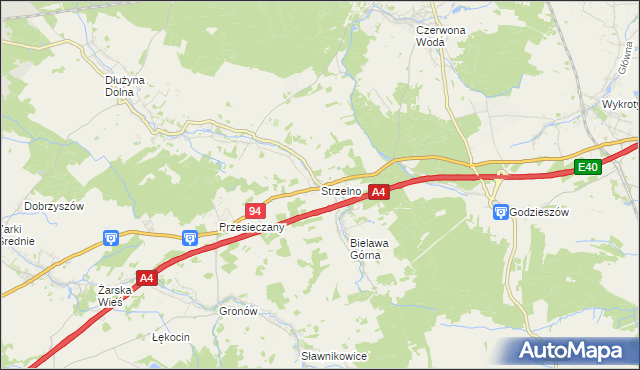 mapa Strzelno gmina Pieńsk, Strzelno gmina Pieńsk na mapie Targeo