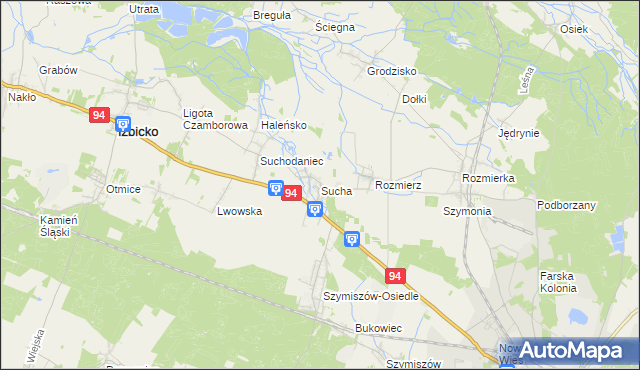 mapa Sucha gmina Strzelce Opolskie, Sucha gmina Strzelce Opolskie na mapie Targeo