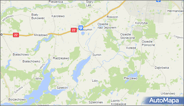 mapa Sumin gmina Starogard Gdański, Sumin gmina Starogard Gdański na mapie Targeo