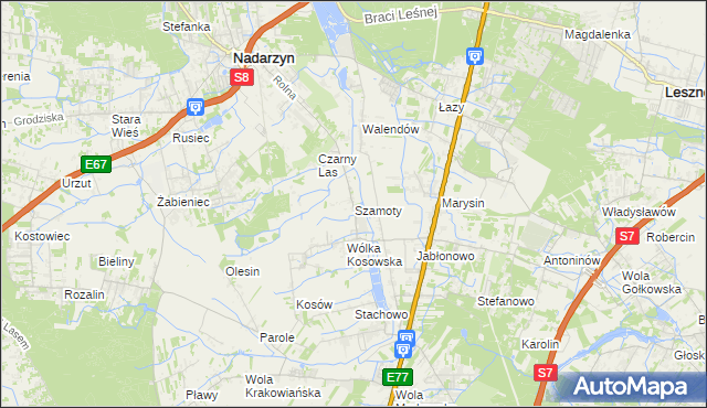 mapa Szamoty gmina Nadarzyn, Szamoty gmina Nadarzyn na mapie Targeo