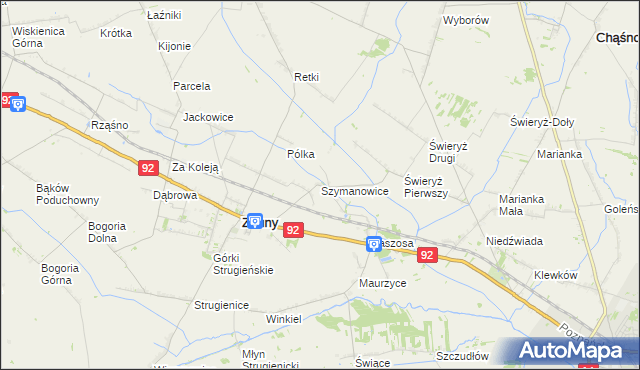 mapa Szymanowice gmina Zduny, Szymanowice gmina Zduny na mapie Targeo