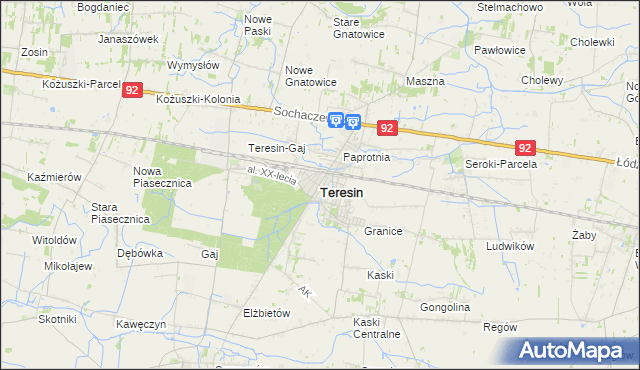 mapa Teresin powiat sochaczewski, Teresin powiat sochaczewski na mapie Targeo