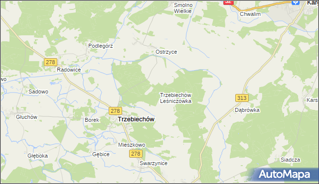 mapa Trzebiechów Leśniczówka, Trzebiechów Leśniczówka na mapie Targeo