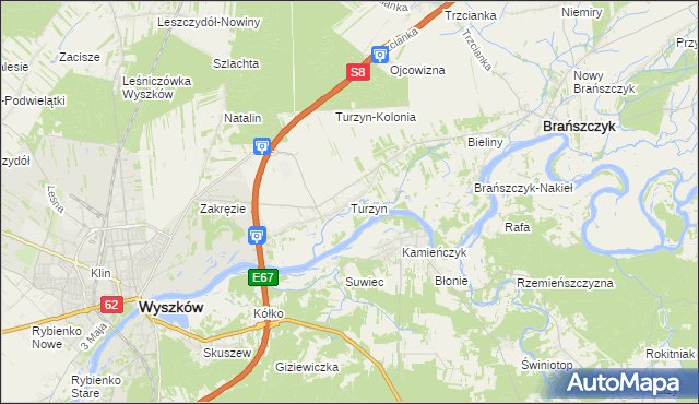 mapa Turzyn gmina Brańszczyk, Turzyn gmina Brańszczyk na mapie Targeo