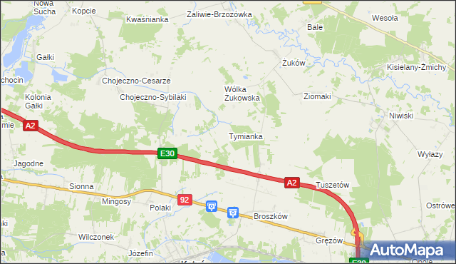 mapa Tymianka gmina Kotuń, Tymianka gmina Kotuń na mapie Targeo