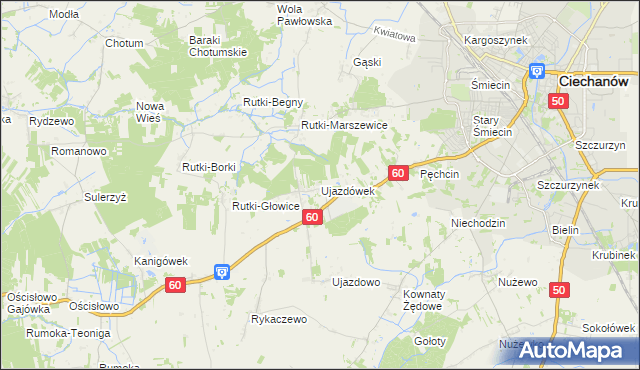 mapa Ujazdówek gmina Ciechanów, Ujazdówek gmina Ciechanów na mapie Targeo