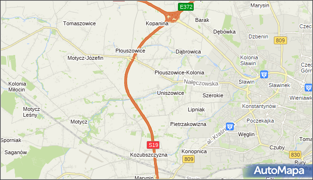 mapa Uniszowice, Uniszowice na mapie Targeo