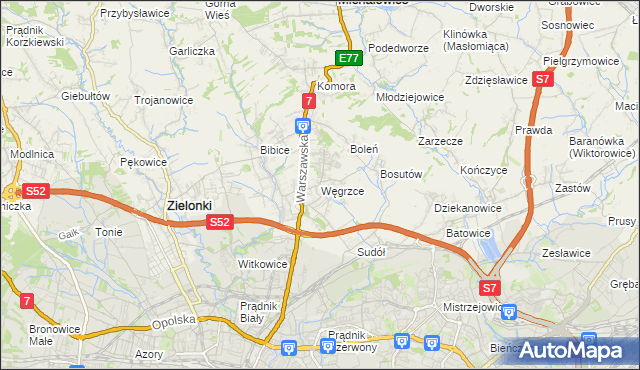 mapa Węgrzce gmina Zielonki, Węgrzce gmina Zielonki na mapie Targeo