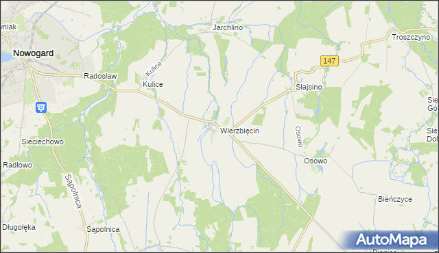 mapa Wierzbięcin gmina Nowogard, Wierzbięcin gmina Nowogard na mapie Targeo