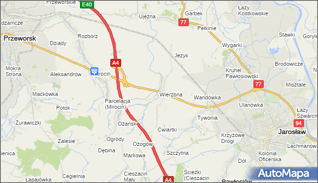 mapa Wierzbna gmina Pawłosiów, Wierzbna gmina Pawłosiów na mapie Targeo