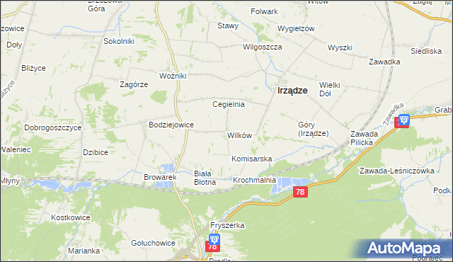 mapa Wilków gmina Irządze, Wilków gmina Irządze na mapie Targeo