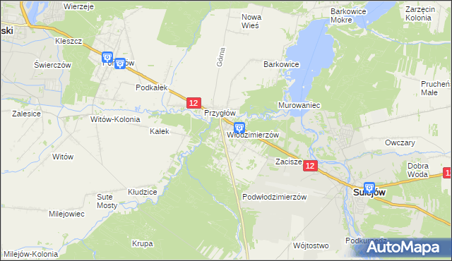 mapa Włodzimierzów gmina Sulejów, Włodzimierzów gmina Sulejów na mapie Targeo