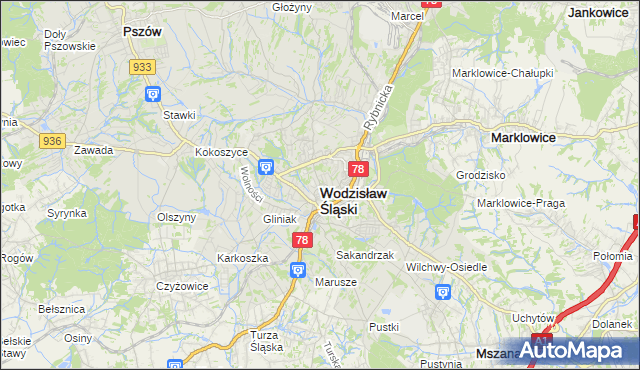 mapa Wodzisławia Śląskiego, Wodzisław Śląski na mapie Targeo