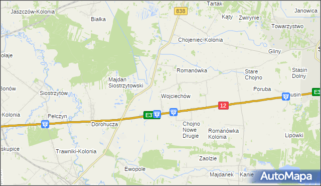 mapa Wojciechów gmina Siedliszcze, Wojciechów gmina Siedliszcze na mapie Targeo