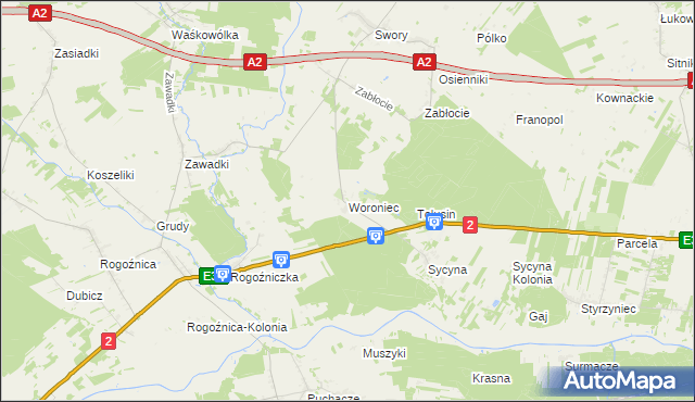 mapa Woroniec gmina Biała Podlaska, Woroniec gmina Biała Podlaska na mapie Targeo