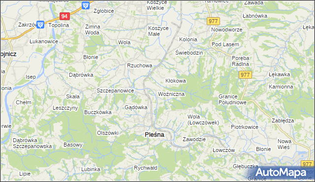 mapa Woźniczna, Woźniczna na mapie Targeo