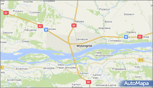 mapa Wyszogród powiat płocki, Wyszogród powiat płocki na mapie Targeo