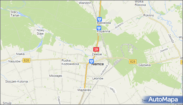 mapa Zalesie gmina Niemce, Zalesie gmina Niemce na mapie Targeo