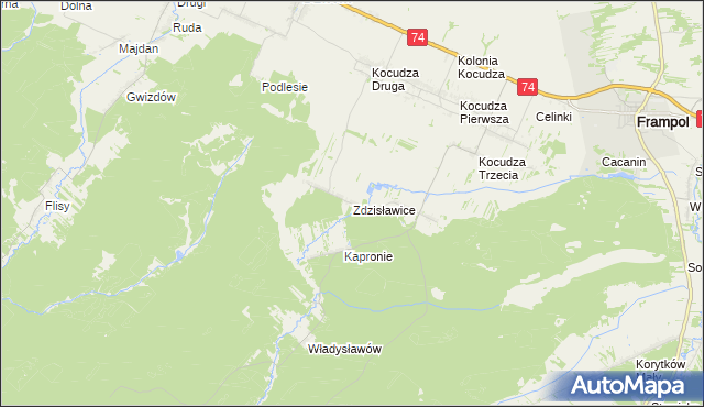 mapa Zdzisławice gmina Dzwola, Zdzisławice gmina Dzwola na mapie Targeo