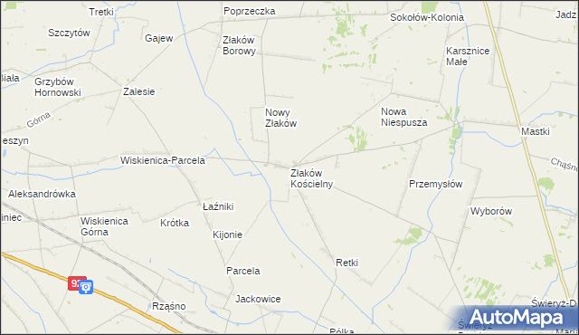 mapa Złaków Kościelny, Złaków Kościelny na mapie Targeo