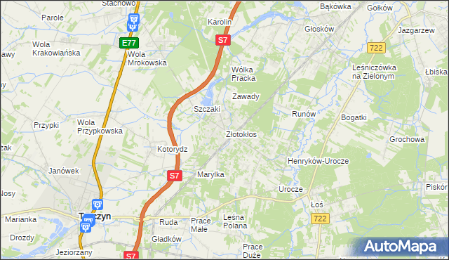 mapa Złotokłos, Złotokłos na mapie Targeo